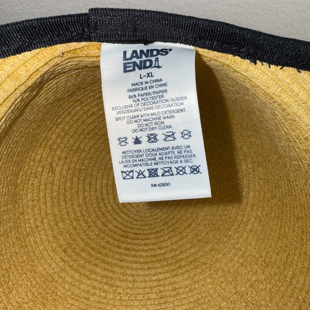 Lands' End Face Saver Lay-Back Straw Hat Natural with Black Trim Size L/XL - Picture 6 of 11